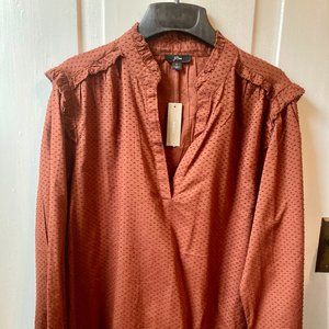 J. Crew Ruffle-trim V-neck popover in clip dot, size L